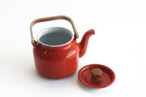 Vintage Enamel Orange Teapot, Mid Century Kitchenware