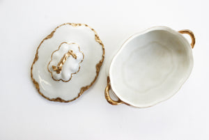 Vintage White and Gold Serving Dish with Lid, Haviland Limoges Porcelain