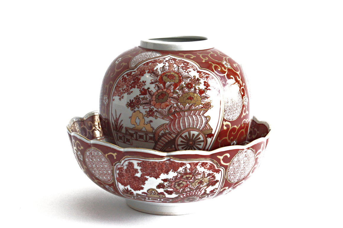 1970s Authentic Japanese Imari Ginger Jar & Decorative Matching Bowl