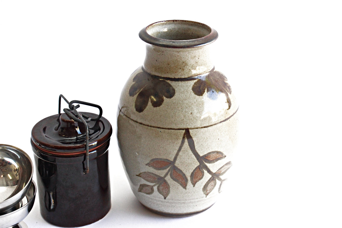 Hand Painted Ceramic Vase, Vintage Stoneware Fine Art Pottery