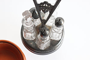 Vintage 1940's Condiment Caddy, Silver Plated Condiment Holder