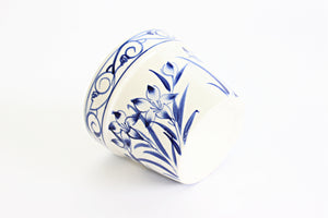 Blue & White Hand Painted Planter, Small Ceramic Flower Pot