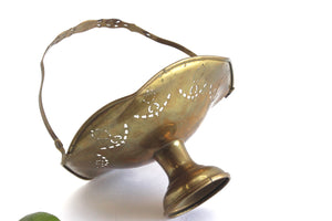 Vintage Brass Pedestal Basket, Flower Girl Basket