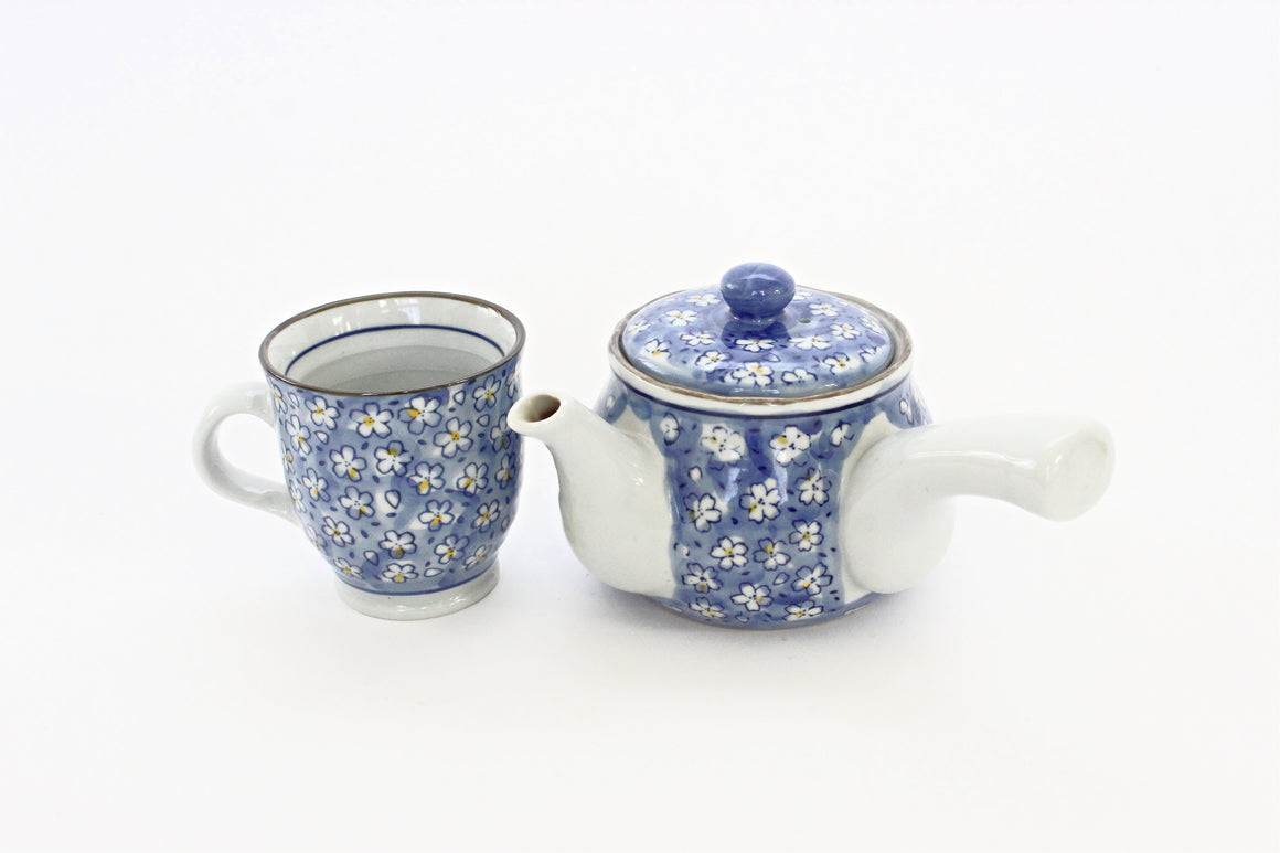 Individual Serving Teapot & Teacup, Vintage Teapot with Painted Daisies