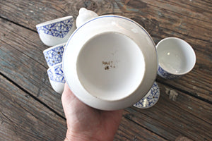 Vintage Japanese Tea Set, Blue & White Porcelain Tea Set