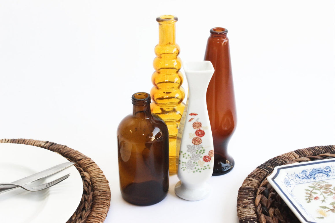 Collection of Vintage Bud Vase & Bottles, Amber Glass Bottles, Choose Your Favorite