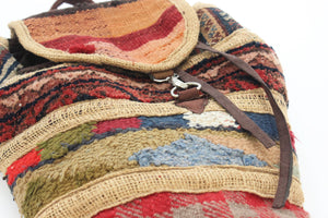 Vintage Woven Carpet Bag, Colorful Handmade Backpack, Bohemian Style Bag