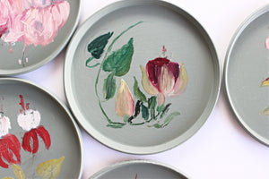 Set of 6 Hand Painted Coasters, Cottage Style Coasters with Floral Design