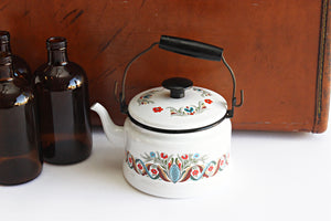 Vintage 1960's Enamel Teapot, Floral Tea Kettle