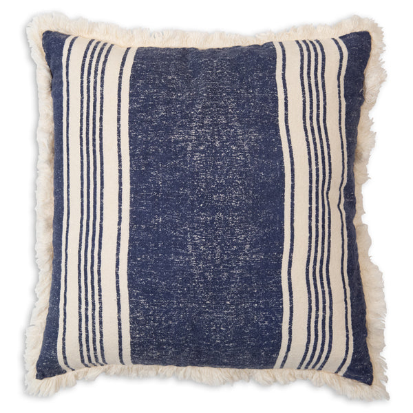 Farmhouse Style Throw Pillow, 18 x 18 Blue & Cream Pillow