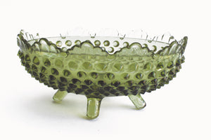 Vintage Hobnail Bowl, Green Glass Trinket Dish