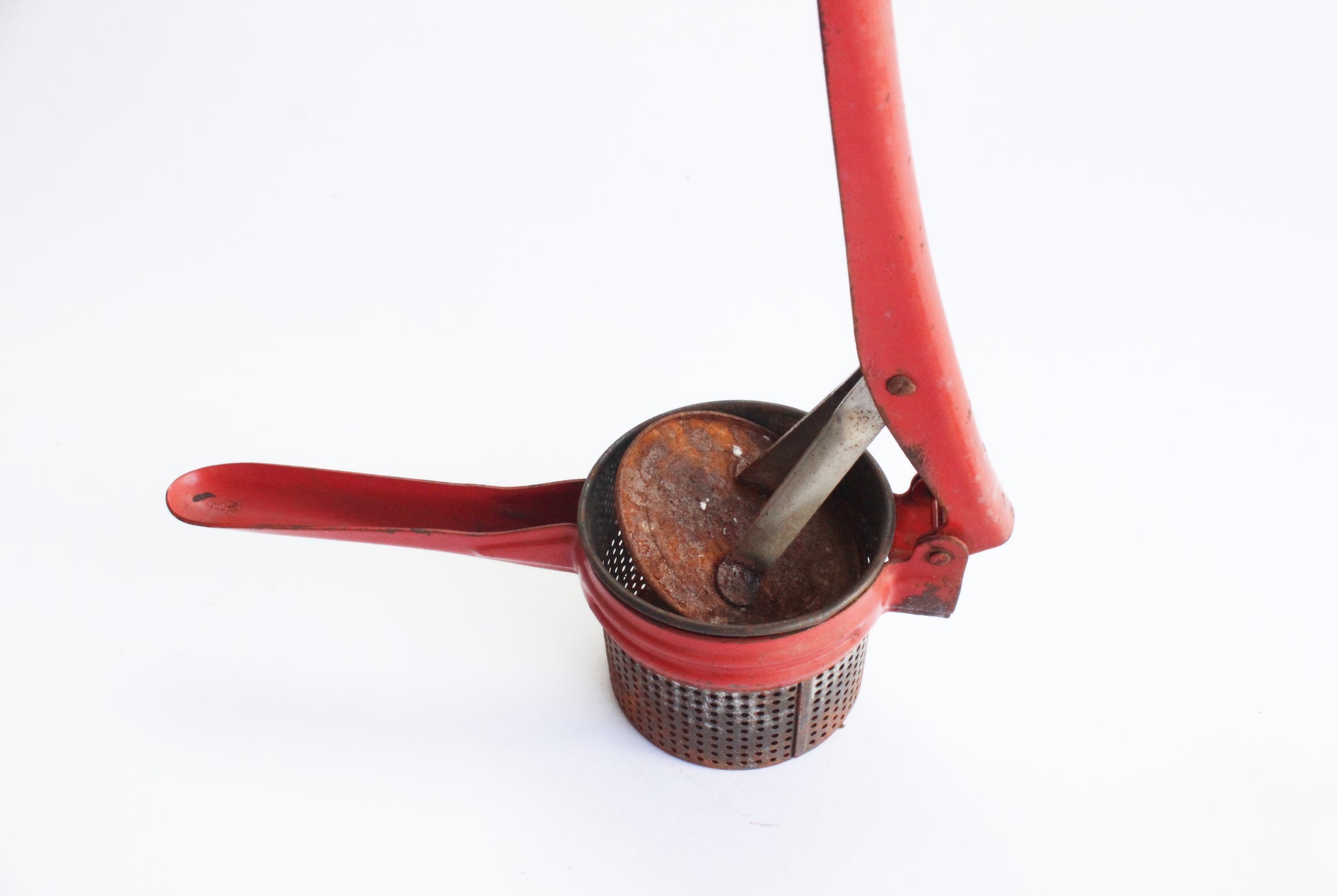 Vintage Red Potato Ricer, Rustic Kitchen Tool