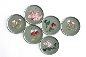 Set of 6 Hand Painted Coasters, Cottage Style Coasters with Floral Design