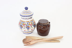 Hand Painted Ceramic Jar, Cottage Style Kitchen Decor