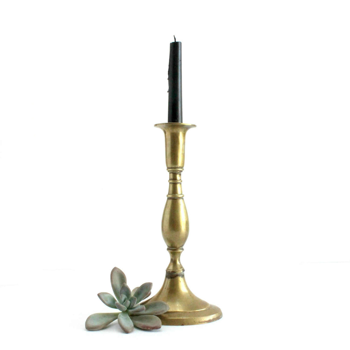 Brass Candlestick Holder With Oval Base, Centerpiece, Mantel Decor