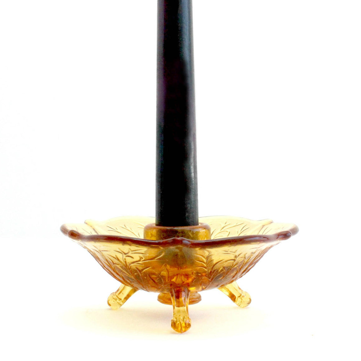 Amber Glass Candlestick Holder, Vintage Table Decor