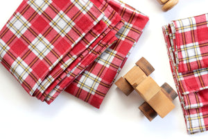 Red Flannel Baby Blanket, Plaid Baby Blanket & Burp Cloth