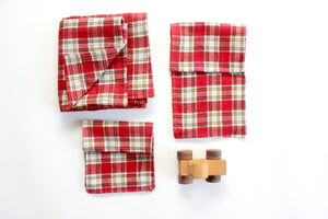 Red Flannel Baby Blanket, Plaid Baby Blanket & Burp Cloth