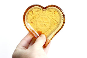 Amber Glass Hearts, Heart Shaped Jewelry Tray, Heart Shaped Dish