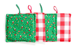 Christmas Pot Holders, Hand Sewn Vintage Fabric Hot Pads