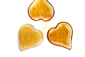 Amber Glass Hearts, Heart Shaped Jewelry Tray, Heart Shaped Dish
