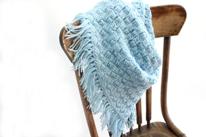 Hand Knit Blanket, Blue Baby Blanket