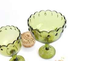 Vintage Holiday Decor, Green Glass Candy Dish, Pedestal Bowl, Mid Century Home Decor