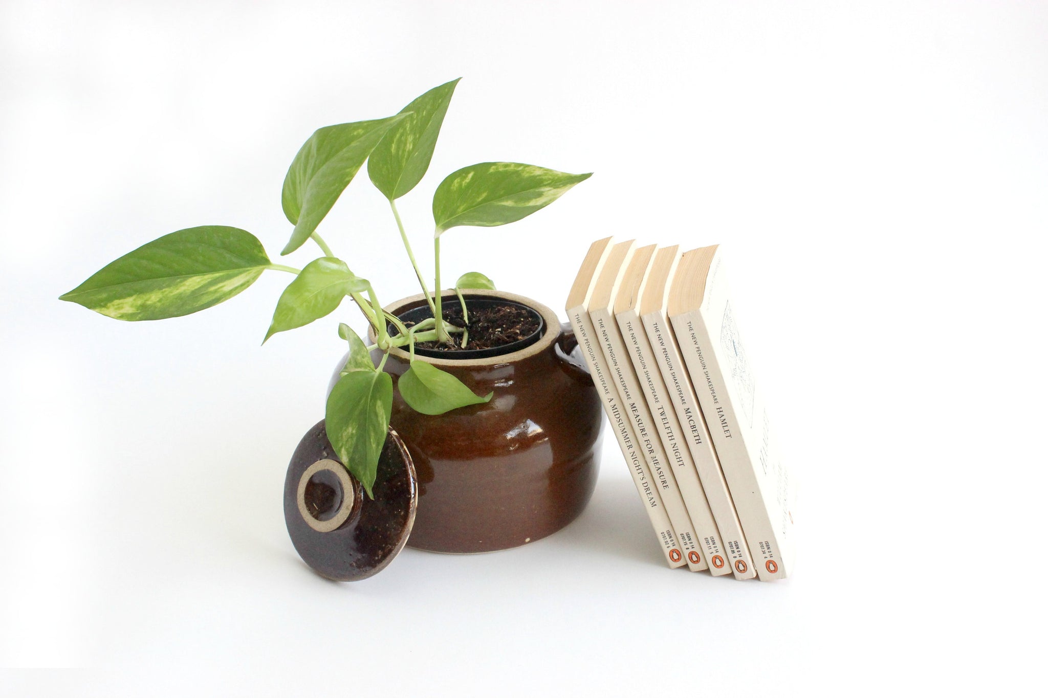 crock plant pots Stoneware Crock Pot, Vintage Bean Pot, Rustic Kitchen Decor