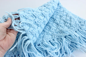 Hand Knit Blanket, Blue Baby Blanket