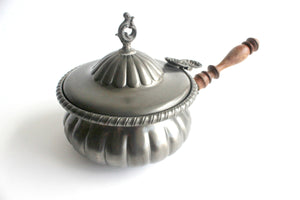 Vintage Italian Pewter Pot, Long Handled Pot With Lid