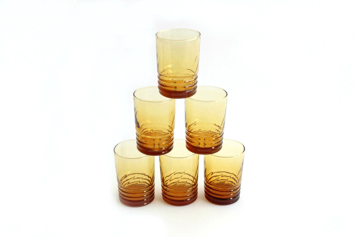 Orange Juice Glasses, Yellow Glass Tumblers, Set of 6 Water Glasses