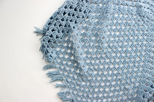 Hand Knit Wool Blanket, Square Shaped Blue Throw Blanket