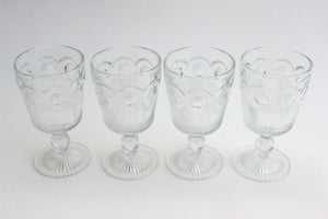 Glass Water Goblets, Set of 4 Pressed Glass Tumblers, Vintage Cocktail Glasses