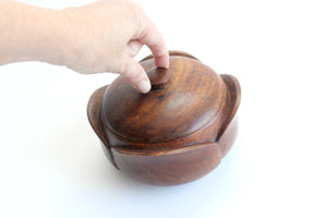 Decorative Wood Bowl with Lid, Mid Century Home Decor