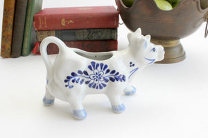 Porcelain Cow Creamer, Hand Painted Blue & White Serving Piece