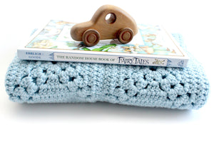 Hand Knit Baby Blanket, Baby Changing Pad, Blue Nursery Decor