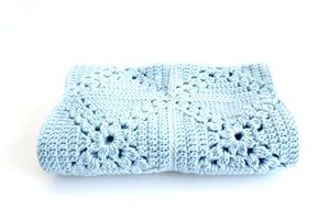 Hand Knit Baby Blanket, Baby Changing Pad, Blue Nursery Decor