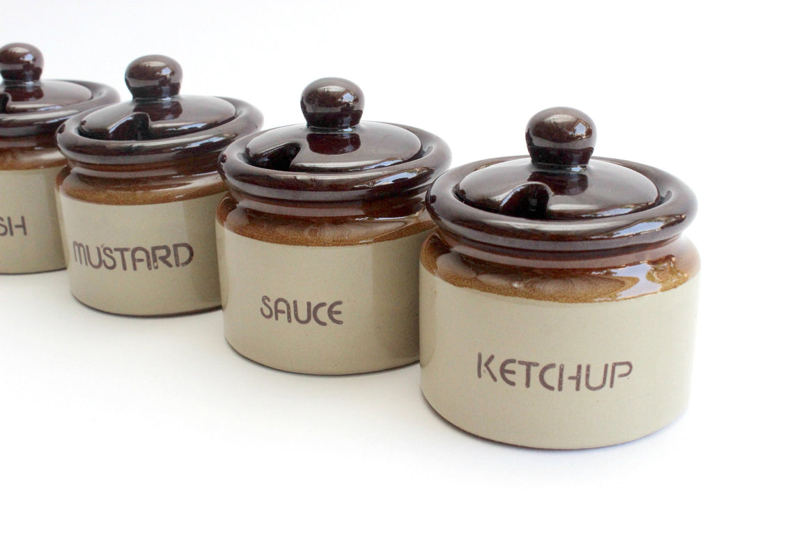 Vintage Stoneware Condiment Servers, Ceramic Sauce Dishes