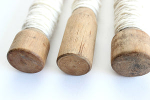 Vintage Wooden Yarn Spools, White String, Craft Supply