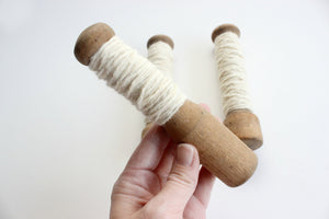 Vintage Wooden Yarn Spools, White String, Craft Supply