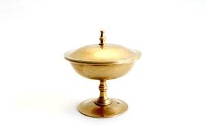 Vintage Brass Pedestal Dish With Lid, Mid Century Modern Home Decor