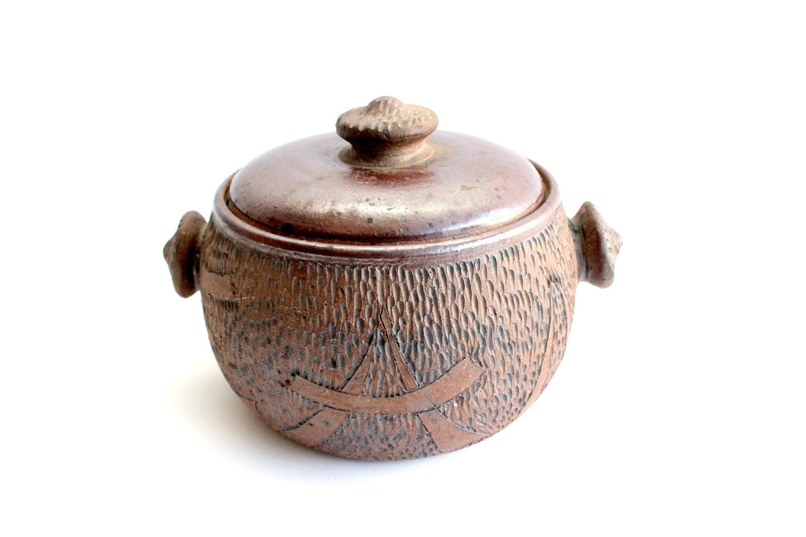 Vintage Stoneware Bean Pot, Ceramic Crock Pot, Bohemian Kitchen Decor