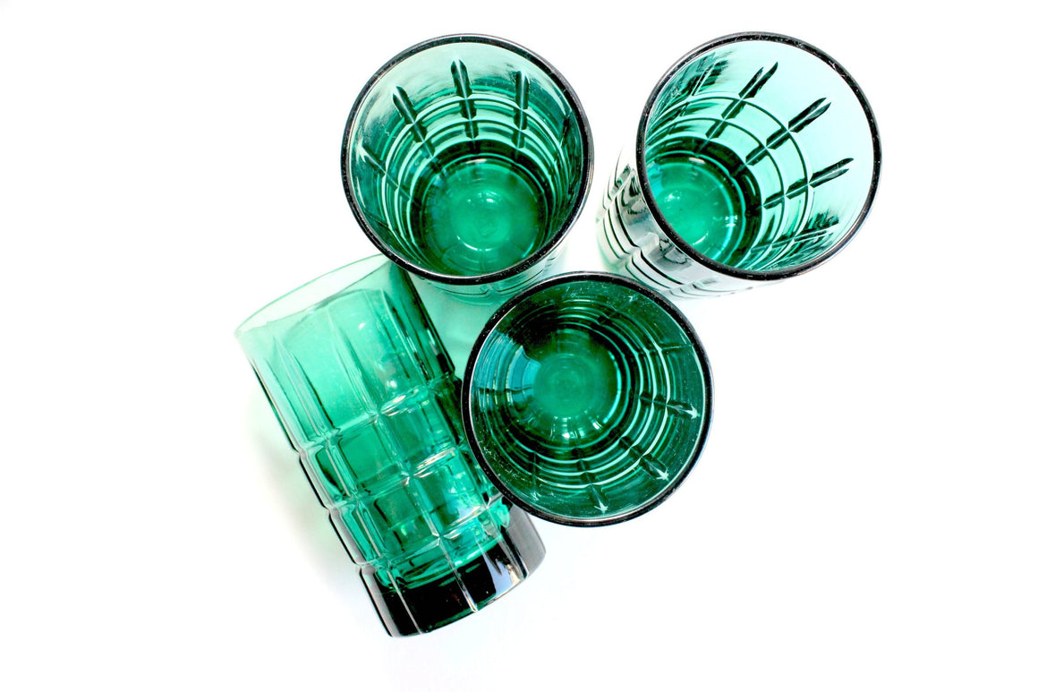 Vintage Anchor Hocking Glassware, Green High Ball Glasses