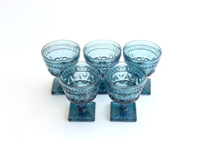 Vintage Blue Glassware, Ice Cream Bowls, Pedestal Cups