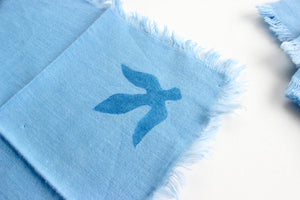 Vintage Handmade Cotton Napkins, Set of 6 Blue Cloth Napkins