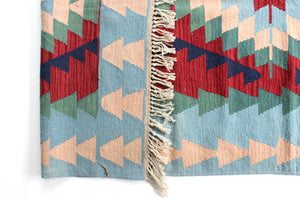 Vintage Turkish Kilim Rug, Hand Woven Geometric Rug, 4' x 6' Wool Area Rug