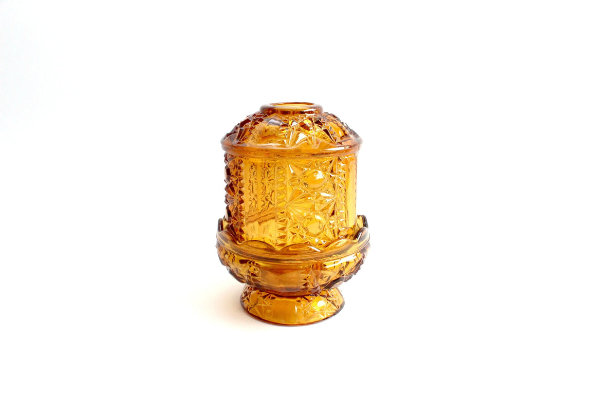 Vintage Glass Candle Dome, Amber Glass Fairy Lamp