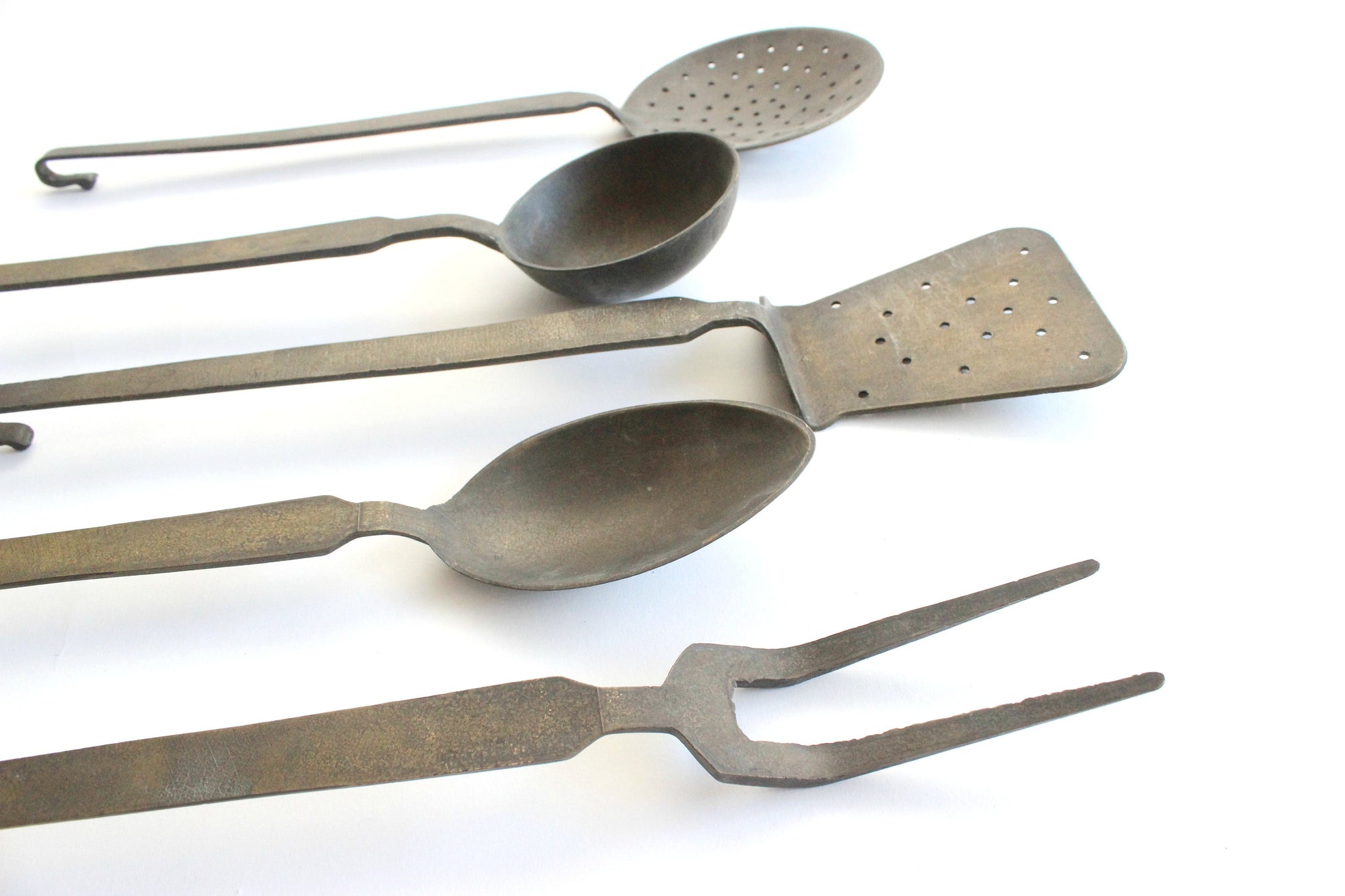 Vintage Cast Iron Utensil Set Fork, Spoon, Ladle And Strainer