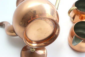 Vintage Copper Tea Set, Teapot, Creamer & Sugar Dish
