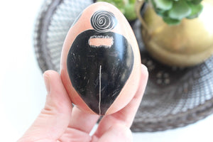 Decorative Stone Egg Figurine, Tribal Inspired Decor, Hand Etched & Painted Easter Egg